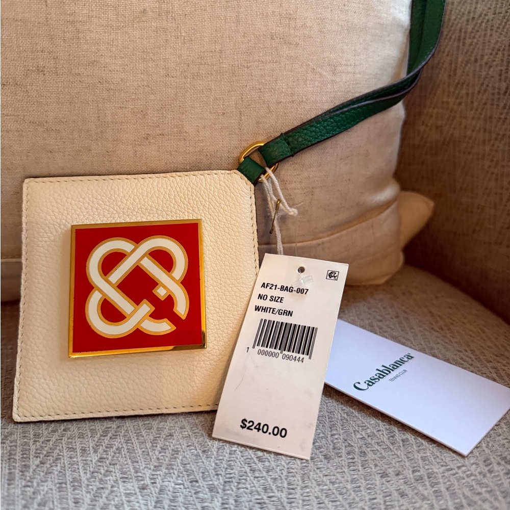 Casablanca Cream and Green Crossbody leather cardholder